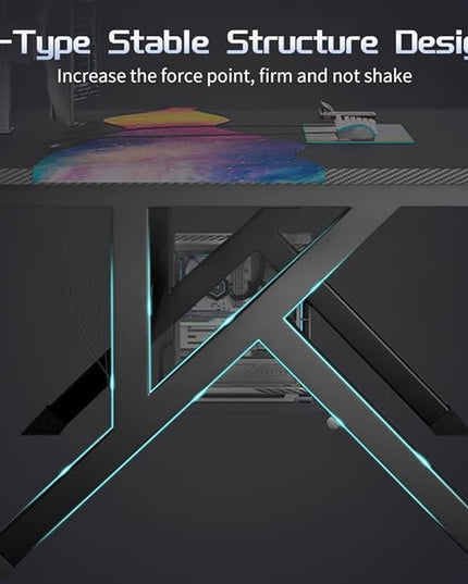 31 Inch Gaming Computer Desk - Sturdy Small Home Office Desk with Ergonomic Design - Easy Assembly - PC Laptop Desk with Black Carbon Fiber Desktop - LeafyLoom