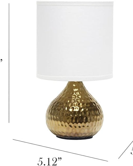 Simple Designs LT2073-GDW Mini Hammered Texture Gold Drip Table Lamp with White Shade - LeafyLoom
