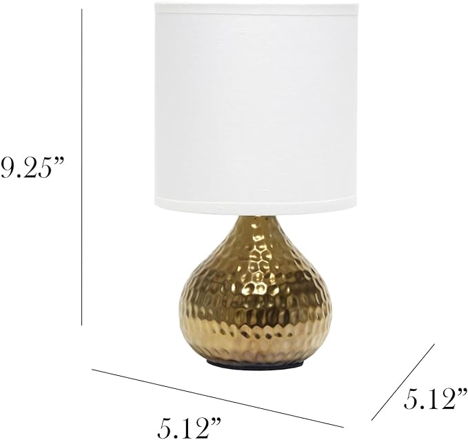 Simple Designs LT2073-GDW Mini Hammered Texture Gold Drip Table Lamp with White Shade - LeafyLoom