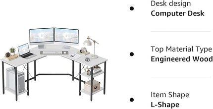 CubiCubi L Shaped Desk, 59.1 inch Computer Corner Desk with 2 Storage Shelves, Home Office Desk for Writing Gaming Study, White - LeafyLoom