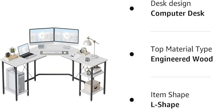 CubiCubi L Shaped Desk, 59.1 inch Computer Corner Desk with 2 Storage Shelves, Home Office Desk for Writing Gaming Study, White - LeafyLoom