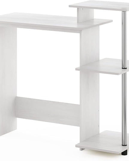 Furinno Efficient Home Laptop Notebook Computer Desk with Square Shelves, Side, White Oak/Chrome - LeafyLoom