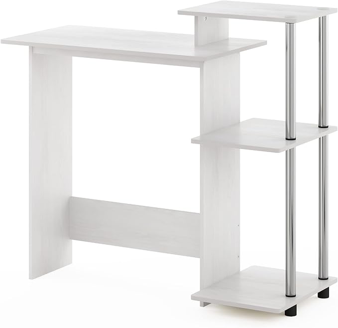Furinno Efficient Home Laptop Notebook Computer Desk with Square Shelves, Side, White Oak/Chrome - LeafyLoom
