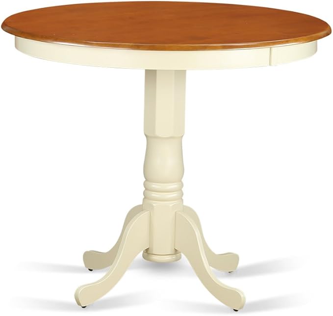 East West Furniture JAGR5-WHI-W 5 Piece Kitchen Counter Set Includes a Round Dining Room Table with Pedestal and 4 Dining Chairs, 36x36 Inch, Buttermilk & Cherry - LeafyLoom