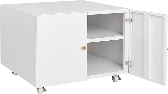 17.70" Metal Office Copier 2 Door and 360 ° Universal Wheel,Mobile Lateral Filing Cabinets w/Aluminum Alloy Handle,Rolling Printer Stand for Legal/Letter/A4,White - LeafyLoom