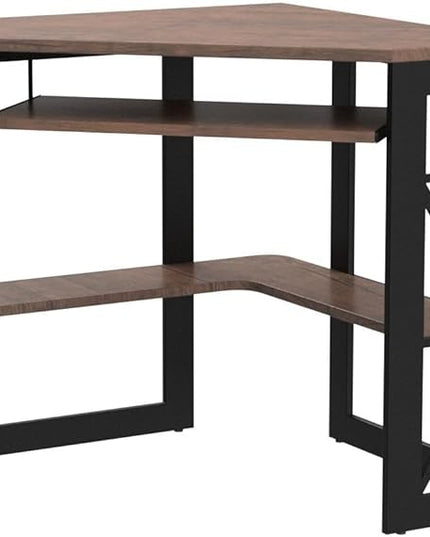 VECELO Corner Computer Desk 41 x 30 inches with Smooth Keyboard & Storage Shelves for Home Office Workstation, Rustic Natural Brown - LeafyLoom