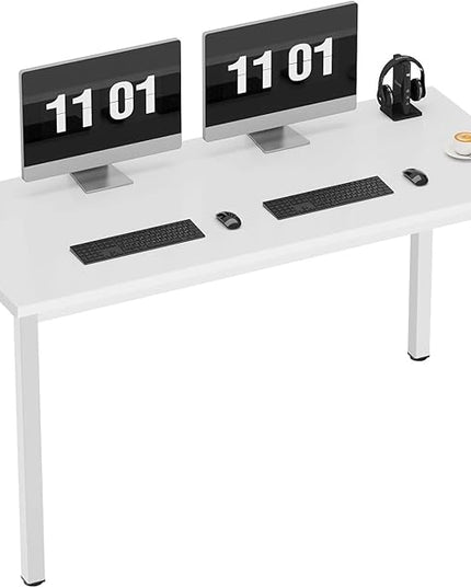sogesfurniture 55.1 inches Office Desk Computer Desk Gaming Desk Computer Table Sturdy Writing Workstation for Home Office, White - LeafyLoom