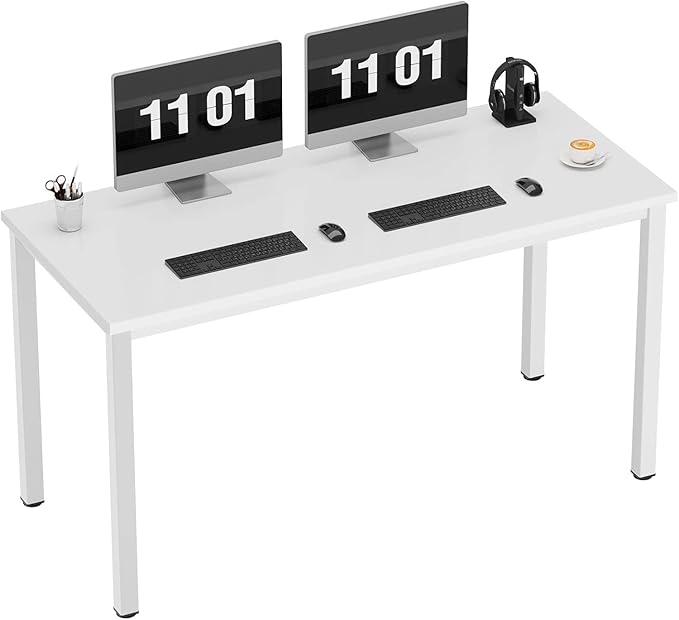 sogesfurniture 55.1 inches Office Desk Computer Desk Gaming Desk Computer Table Sturdy Writing Workstation for Home Office, White - LeafyLoom
