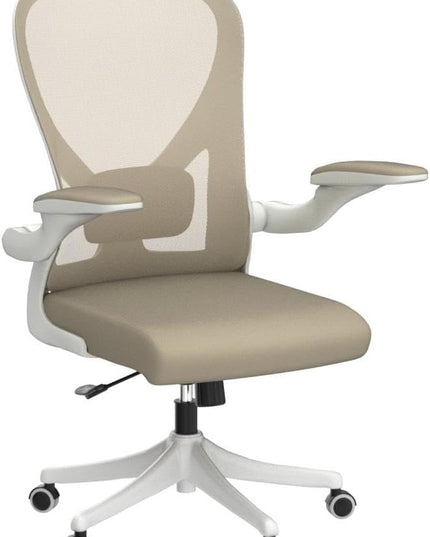 Mid Back Ergonomic Chair For Computer Home Desk with Flip-Armrest & Cushion for Lumbar Support, Thickened Cushion Desk Chairs Khaki - LeafyLoom