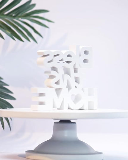 Bless This Home – White, Aesthetic table decor for home or office, desk or Shelf. Quirky room decoration showpiece, ideal for birthday gift, corporate gift, and inspiring wall decor - LeafyLoom