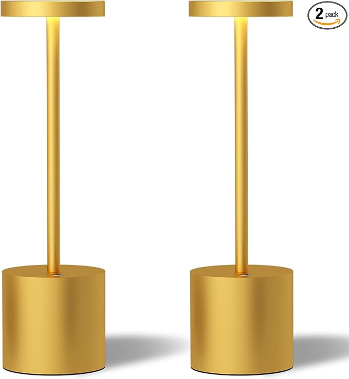 LED Cordless Table Lamps Set of 2,5000 mAh Rechargeable Table lamp,Portable 3 Color Stepless Dimmable Metal Outdoor Table Lamp,Table Light for Party/Restaurant/Cafe/Patio.(Gold) - LeafyLoom