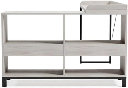 Signature Design by Ashley Bayflynn Modern L-Desk, White & Black - LeafyLoom