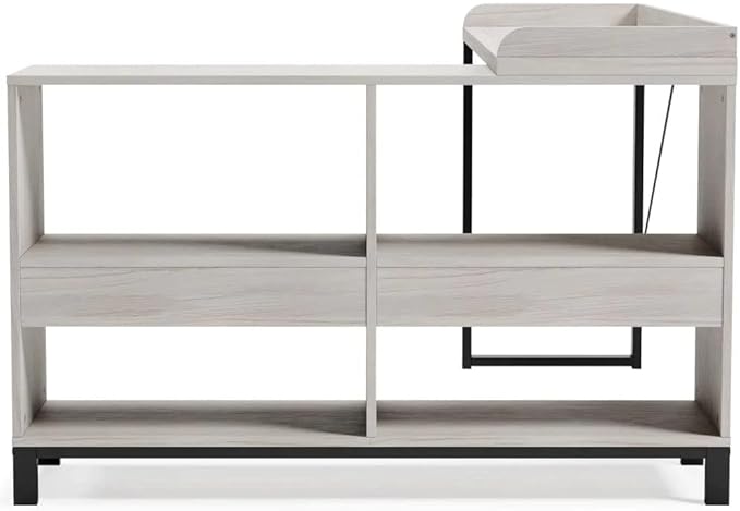 Signature Design by Ashley Bayflynn Modern L-Desk, White & Black - LeafyLoom