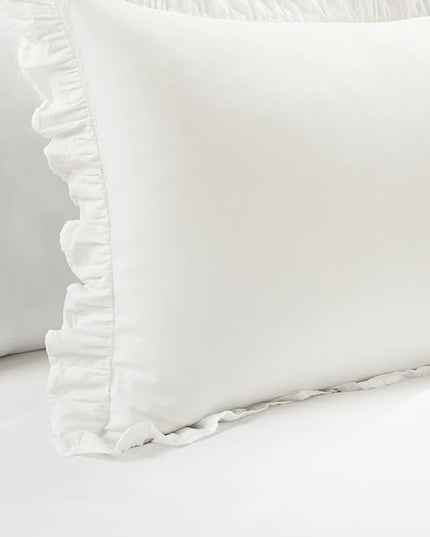 Lush Decor Reyna Ruffle 100% Cotton Duvet Cover Set - 2 Piece Cozy Ruffled Bedding Set - Timeless Elegance and Comfort For Teen or Dorm Room- Twin XL, White - LeafyLoom