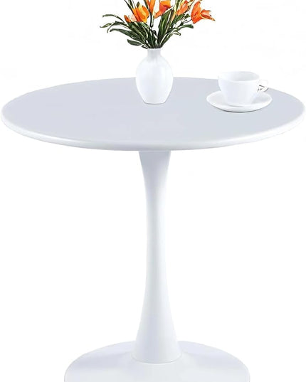 White Round Table Modern Dining Table, 24" Tulip Table Kitchen Table Small Dining Table for 2 People Coffee Table - LeafyLoom
