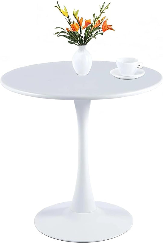 White Round Table Modern Dining Table, 24" Tulip Table Kitchen Table Small Dining Table for 2 People Coffee Table - LeafyLoom
