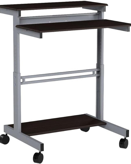 Stand Up Desk Store Rolling Adjustable Height Two Tier Standing Desk Computer Workstation (Silver Frame/Dark Walnut Top, 40" Wide) - LeafyLoom