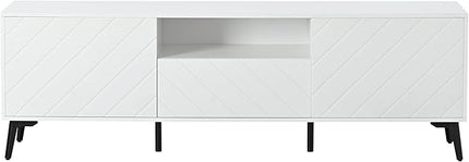 Merax Modern TV Stand for 70" Television, Entertainment Center with Adjustable Shelves, 1 Drawer, Open Shelf and Metal Feet, Media Console Table, for Living Room, 66.9 inch Length, White - LeafyLoom