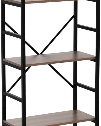 3 Tier Bookshelf, Bookcase Shelf Storage Organizer, Modern Book Shelf for Bedroom, Living Room and Home Office, Wood & Metal (Rustic Walnut) - LeafyLoom