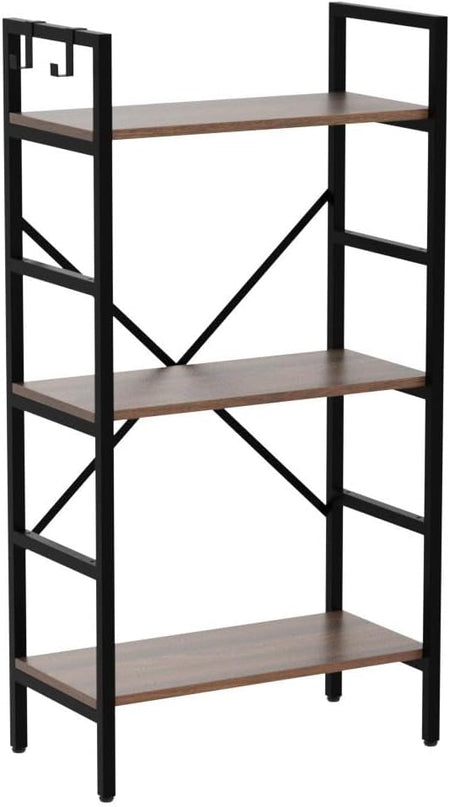 3 Tier Bookshelf, Bookcase Shelf Storage Organizer, Modern Book Shelf for Bedroom, Living Room and Home Office, Wood & Metal (Rustic Walnut) - LeafyLoom