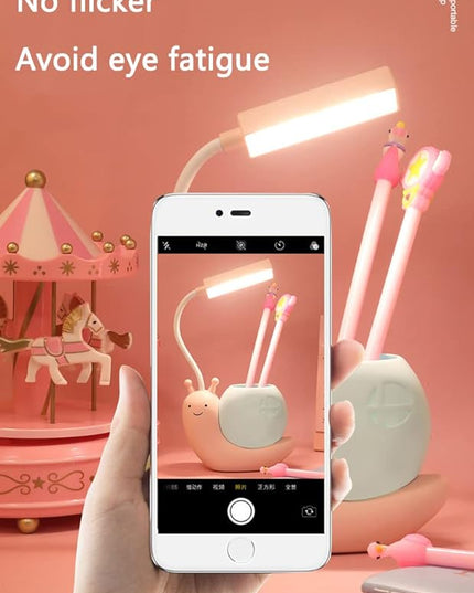 Cute Kids Lamp with Pen Holder,LED Desk Lamp for Child,Snail Shape USB Charging Student Learning Eye Protection Lamp with 360° Bendable Adjustable Neck Yellow - LeafyLoom