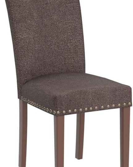 COLAMY Upholstered Parsons Dining Chairs Set of 6, Fabric Dining Room Kitchen Side Chair with Nailhead Trim and Wood Legs - Brown - LeafyLoom