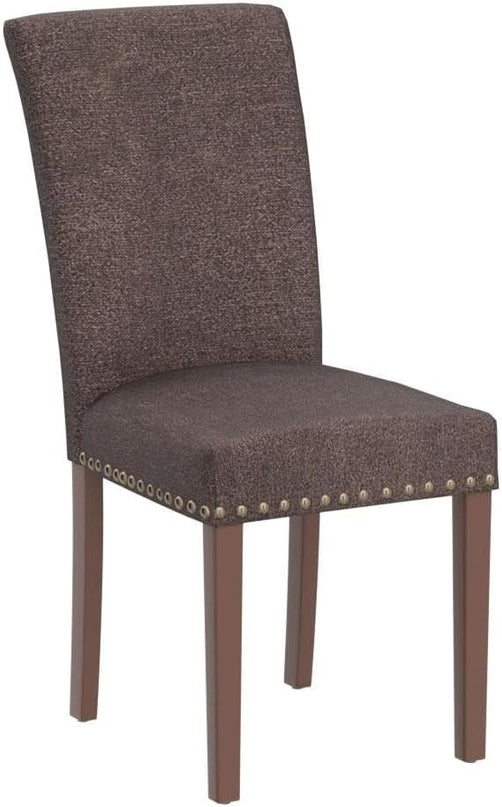 COLAMY Upholstered Parsons Dining Chairs Set of 6, Fabric Dining Room Kitchen Side Chair with Nailhead Trim and Wood Legs - Brown - LeafyLoom