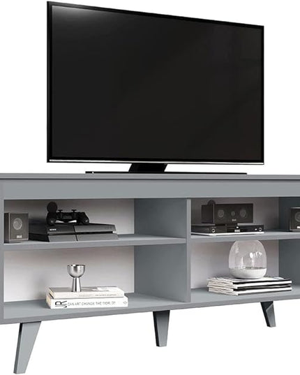 Madesa TV Stand Cabinet with 4 Shelves and Cable Management, Entertainment Center for TVs up to 55 Inches, Wooden, 23'' H x 15'' D x 53'' L – Grey - LeafyLoom