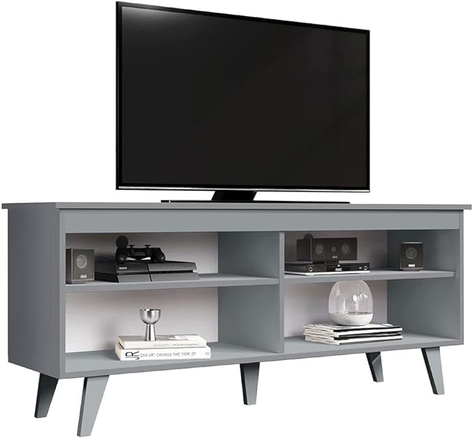 Madesa TV Stand Cabinet with 4 Shelves and Cable Management, Entertainment Center for TVs up to 55 Inches, Wooden, 23'' H x 15'' D x 53'' L – Grey - LeafyLoom