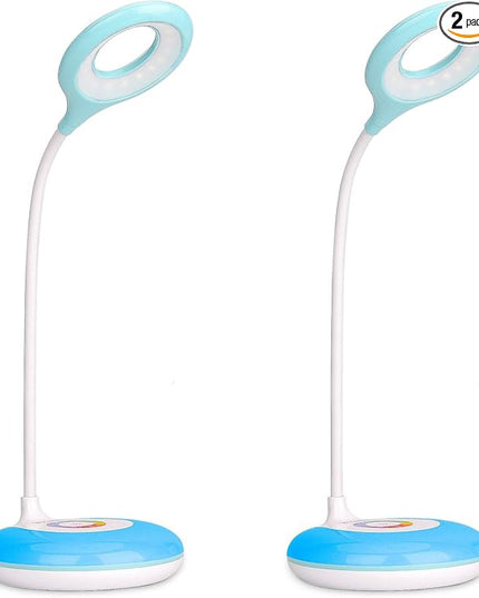 2 Pack LED Desk Lamp Cordless Rechargeable Battery Operated Table Light Adjustable Gooseneck Dimmable Touch Control Color Changing RGB Eye-Caring Base Night Light for Kids with USB Charging Cable - LeafyLoom