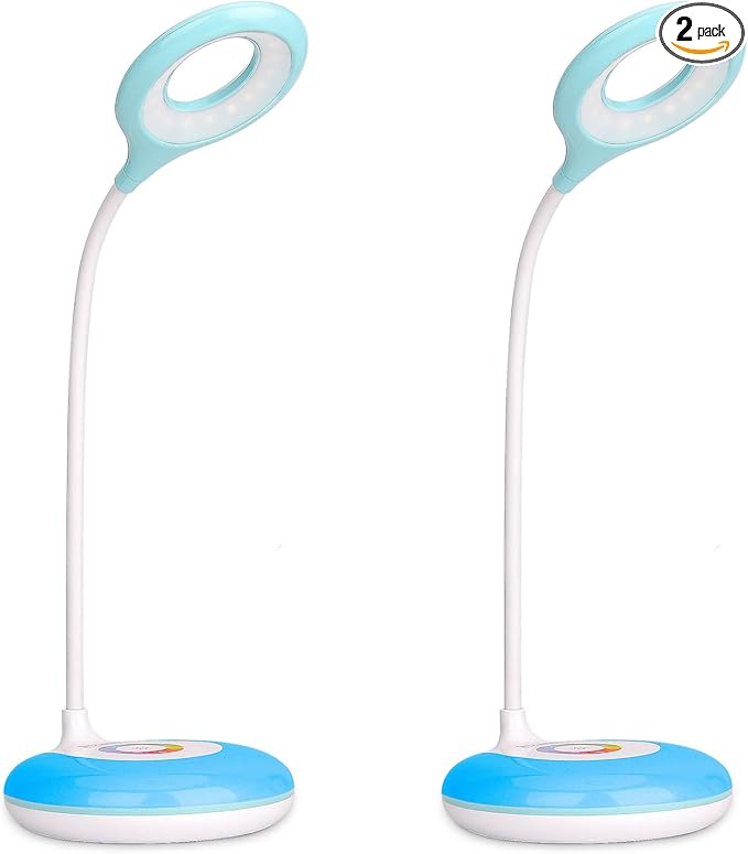 2 Pack LED Desk Lamp Cordless Rechargeable Battery Operated Table Light Adjustable Gooseneck Dimmable Touch Control Color Changing RGB Eye-Caring Base Night Light for Kids with USB Charging Cable - LeafyLoom