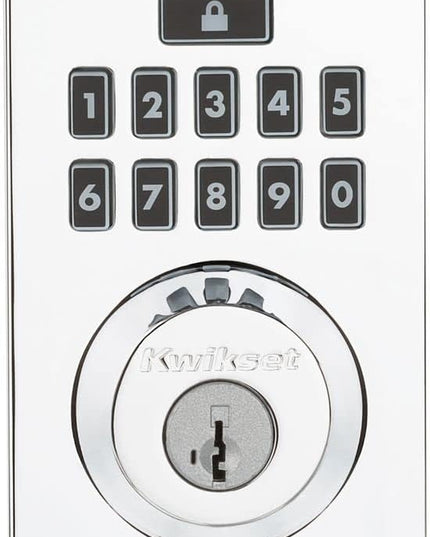 Kwikset 914 Contemporary Keypad SmartCode Electronic Deadbolt Smart Lock featuring SmartKey Security and ZigBee 3.0 Technology in Polished Chrome Kwikset