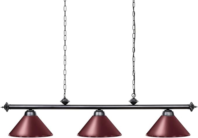 Wellmet Pool Table Lights for 8'/9' Table with 3 Metal Shades, Billiard Lamp for Man Cave, Game Room, Kitchen Island Light for Restaurant Or Dining Room (Burgundy, 59 inch-3 Lights) - LeafyLoom
