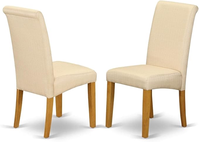 East West Furniture ANBA3-OAK-02 3 Piece Kitchen Set Contains a Round Dining Room Table with Pedestal and 2 Light Beige Linen Fabric Parson Chairs, 36x36 Inch - LeafyLoom