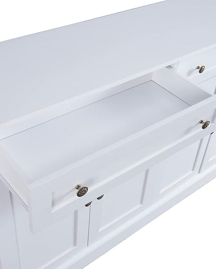 60" Sideboard Storage Buffet Cabinet with 2 Drawers,Wooden Console Table,W/ 4 Doors,Adjustable Shelves,Not Easy to Deform,for Dining Room/Kitchen/Entryway,White - LeafyLoom