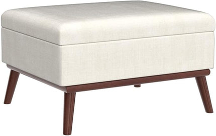 Tbfit Large Ottoman with Storage, 31.5-inch Mid Century Modern Rectangle Coffee Table with Lid Lifting Function and High Wooden Legs, Oversized Storage Ottomans for Living Room, Office Room - LeafyLoom