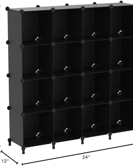 FUNLAX Cube Storage Shelf, 16 Storage Cubes Closet Organizers and Storage Portable Cube Storage Organizer Plastic Bookshelf Bookcase for Study Room, Bedroom, Office, Black - LeafyLoom