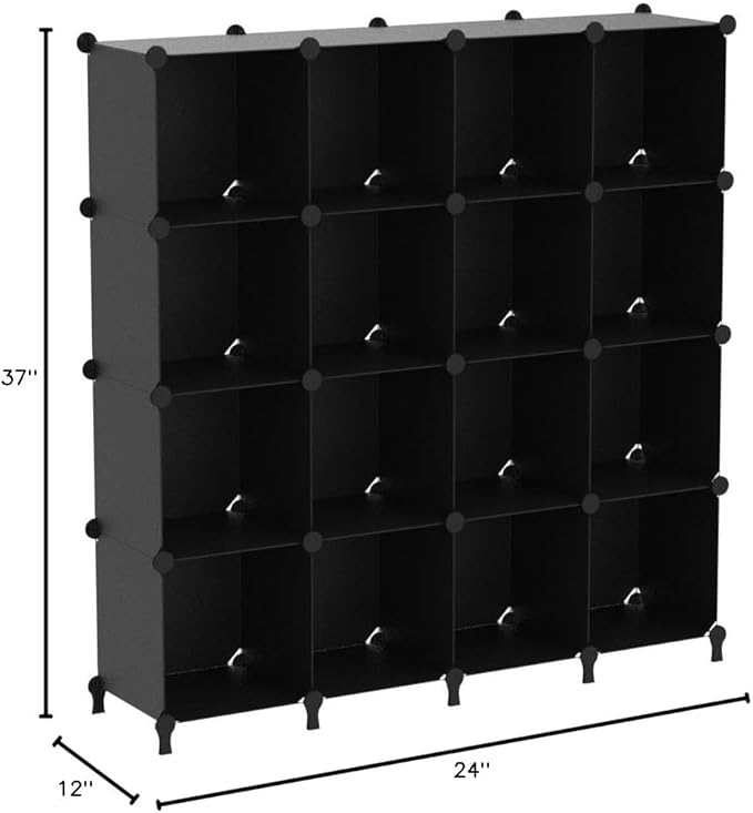 FUNLAX Cube Storage Shelf, 16 Storage Cubes Closet Organizers and Storage Portable Cube Storage Organizer Plastic Bookshelf Bookcase for Study Room, Bedroom, Office, Black - LeafyLoom