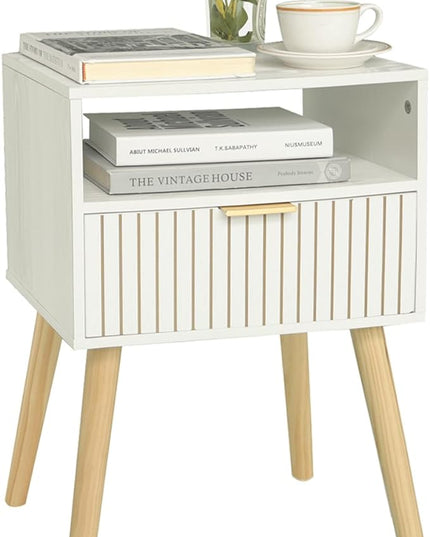 MaxSmeo White Nightstand, Mid Century Modern Nightstand, Small Bedside Table End Table for Bedroom with 2-Tier Storage, White - LeafyLoom