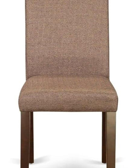 East West Furniture ANBA3-MAH-18 3 Piece Dinette Set for Small Spaces Contains a Round Kitchen Table with Pedestal and 2 Brown Linen Fabric Parsons Chairs, 36x36 Inch - LeafyLoom