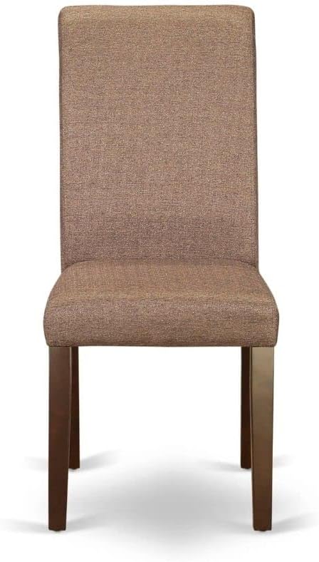 East West Furniture ANBA3-MAH-18 3 Piece Dinette Set for Small Spaces Contains a Round Kitchen Table with Pedestal and 2 Brown Linen Fabric Parsons Chairs, 36x36 Inch - LeafyLoom