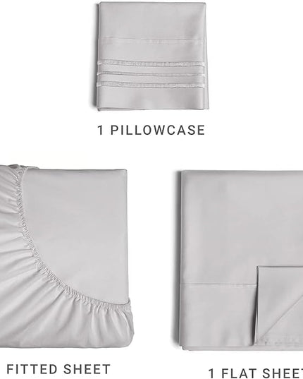 Twin XL Size 3 Piece Sheet Set - Comfy Breathable & Cooling Sheets - Hotel Luxury Bed Sheets for Women & Men - Deep Pockets, Easy-Fit, Soft & Wrinkle Free Sheets - Light Grey Oeko-Tex Bed Sheet Set - LeafyLoom