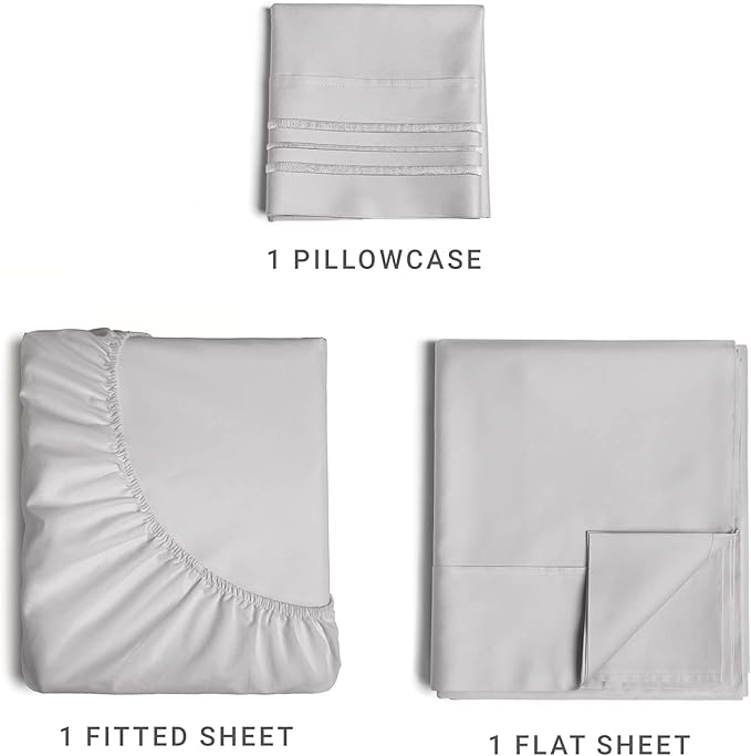 Twin XL Size 3 Piece Sheet Set - Comfy Breathable & Cooling Sheets - Hotel Luxury Bed Sheets for Women & Men - Deep Pockets, Easy-Fit, Soft & Wrinkle Free Sheets - Light Grey Oeko-Tex Bed Sheet Set - LeafyLoom