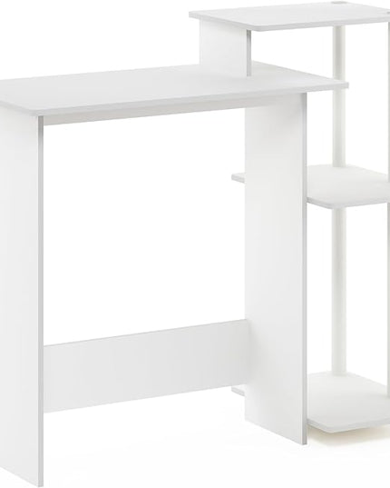 Furinno Efficient Computer Desk, Square Side Shelf, White/White - LeafyLoom