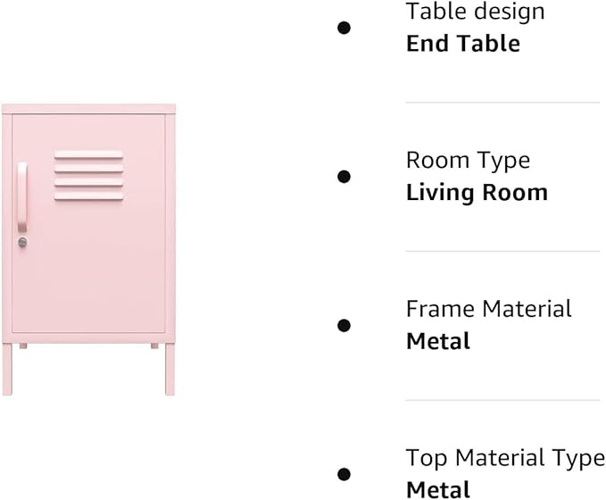 Novogratz Cache Metal Locker End Table, Bashful Pink - LeafyLoom