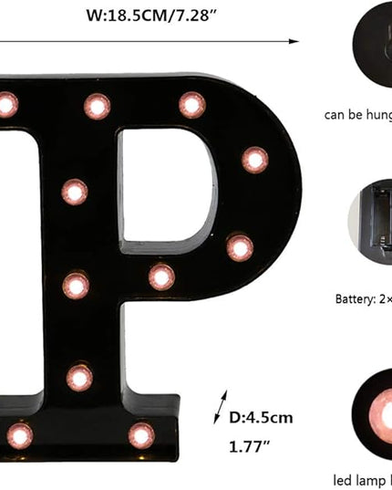 Light Up Black Alphabet Marquee Letters Sign LED Marquee Number Lights Sign for Night Light Home Bar Christmas Lamp Birthday Party Wedding Decoration P - LeafyLoom