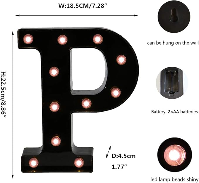 Light Up Black Alphabet Marquee Letters Sign LED Marquee Number Lights Sign for Night Light Home Bar Christmas Lamp Birthday Party Wedding Decoration P - LeafyLoom