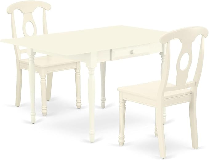 East West Furniture MZKE3-LWH-W Monza 3 Piece Kitchen Set Contains a Rectangle Table with Dropleaf and 2 Dining Room Chairs, 36x54 Inch - LeafyLoom