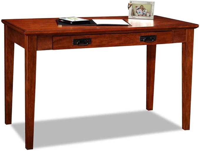 Leick Home 82400 Mission Writing Computer Desk with Drop Front Keyboard Drawer, for Home Office, Solid Wood, Mission Oak - LeafyLoom