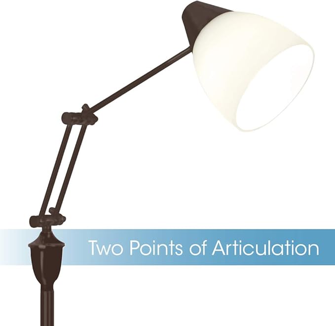 OttLite Webster Adjustable LED Floor Lamp – Metal Bronze Painted Finish, Modern Contemporary Design, Adjustable Glass Shade, Floor Step Switch, for Reading & Crafting - LeafyLoom